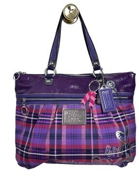 Coach Poppy Purple Tartan Plaid Tote